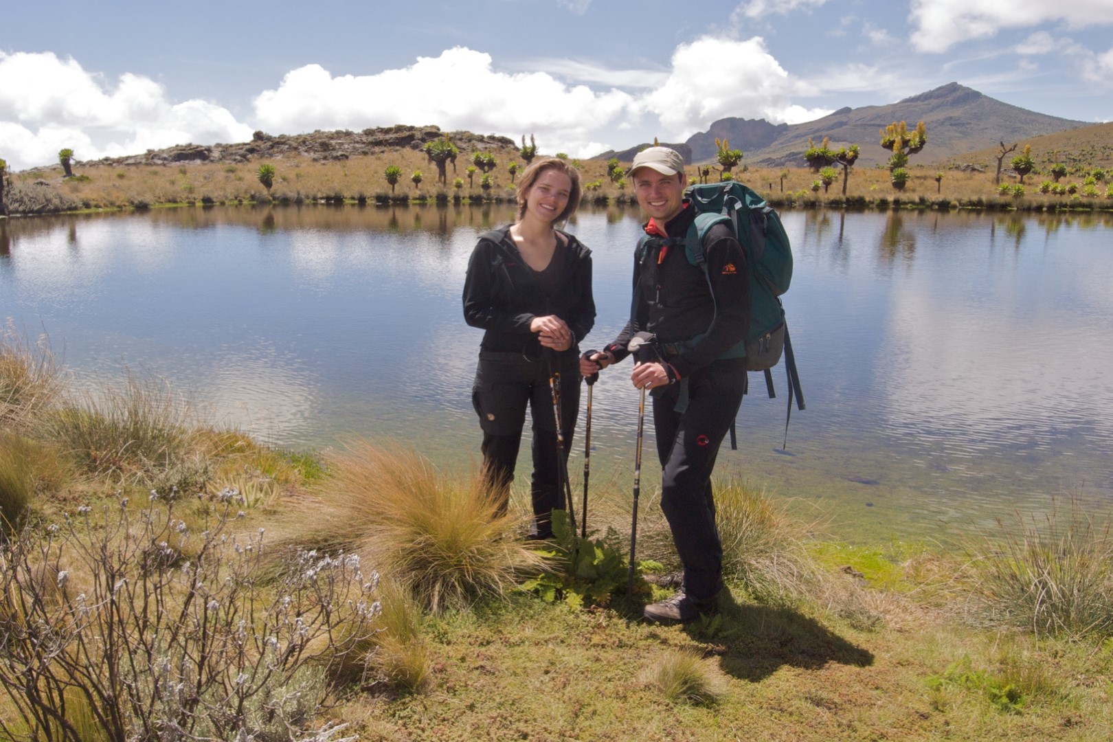 Hikers at Jackson's Pool just near Jackson's Peak on Mount Elgon in eastern Uganda