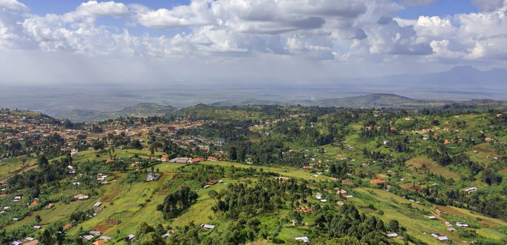 An aerial view of Kapchorwa town in Eastern Uganda, just near to Kapkwata trading town. Credit: Home of Friends